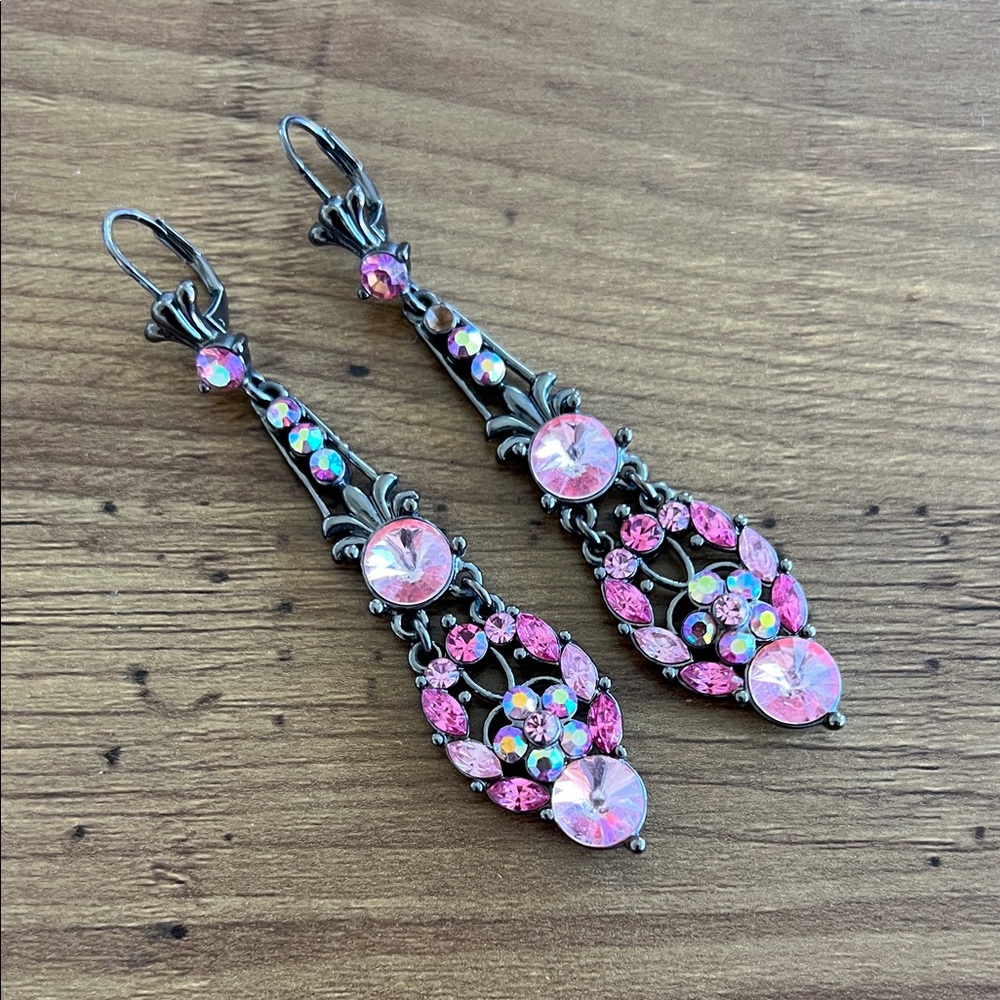 Pink Crystal Drop Earrings - Picture 9 of 10